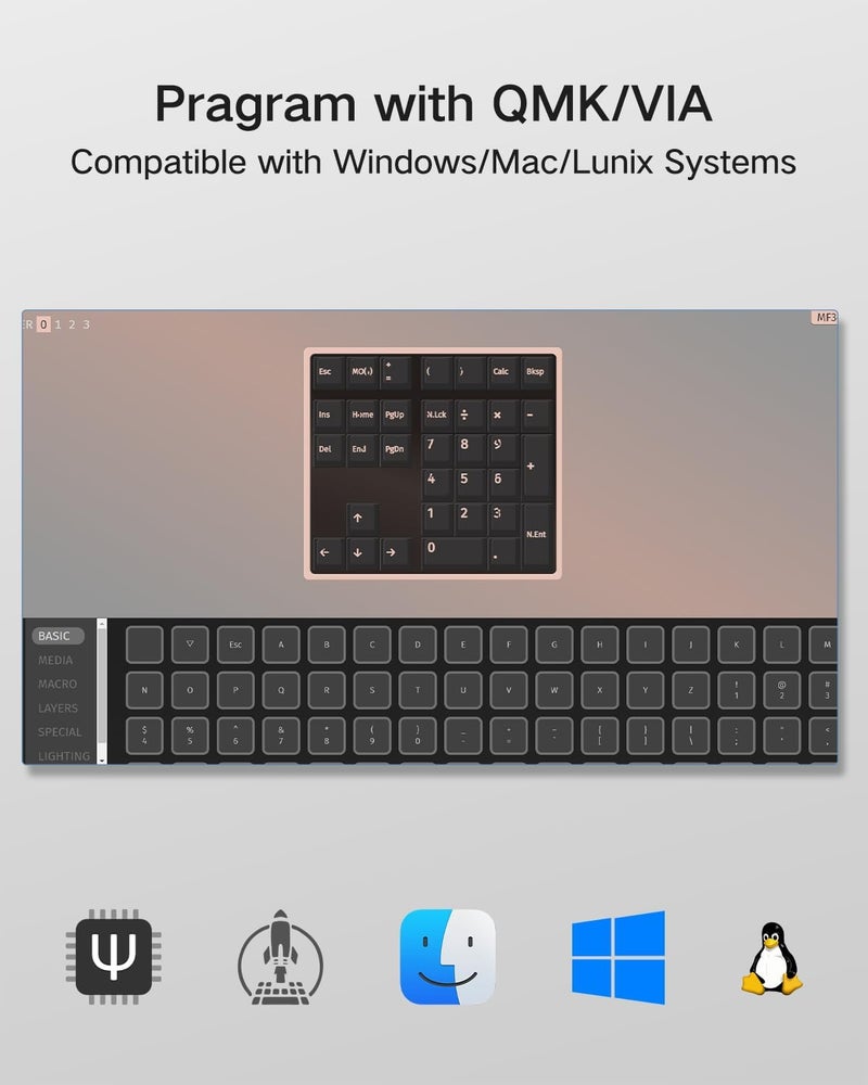 Kisnt Custom Mechanical Number Pad, QMK/VIA Programmable Hot Swappable Numpad 34 Keys Wired USB RGB Backlit Numeric Keypad with PBT Keycaps for Laptop, MacBook,Compact Keyboards (Black, Linear Switch) - Image 2